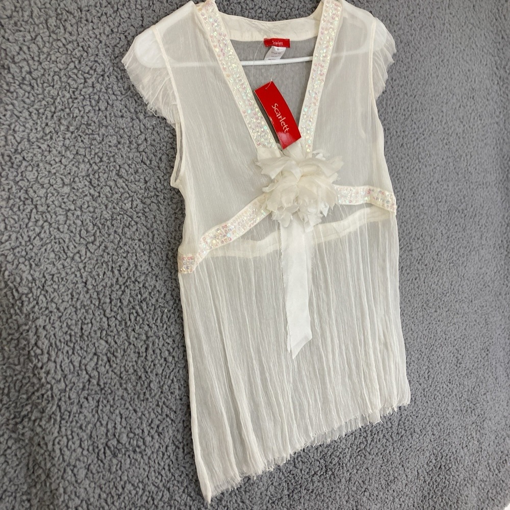 Vtg Scarlett Silk Sequin Bridal Shower Bachelorette Babydoll Chiffon Top Women M - Picture 6 of 14